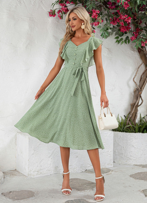 Robe Chic Verte À Pois