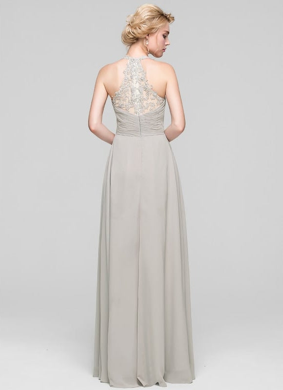 Robe Chic Gris Clair Mousseline Volantée - gallery 5