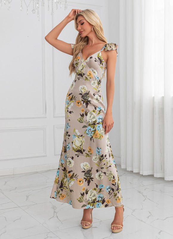 Robe Chic Fleurie Beige