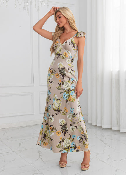 Robe Chic Fleurie Beige