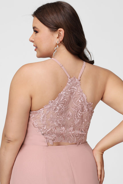 Robe Chic Rose Poudré Dentelle Élégante - gallery 8