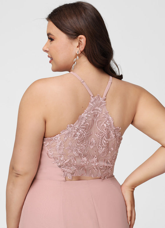 Robe Chic Rose Poudré Dentelle Élégante - gallery 8