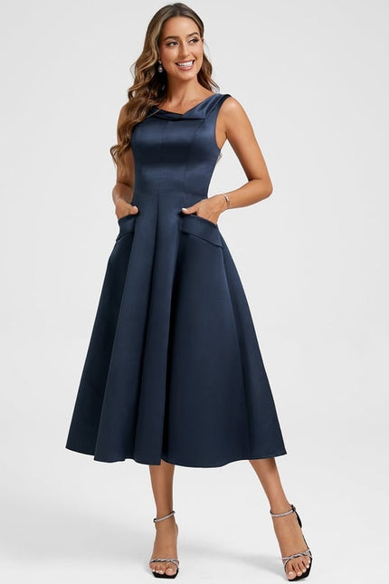 Robe Chic Satin Marine Élégante - gallery 4