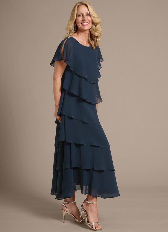 Robe Chic Drapée Marine - gallery 4