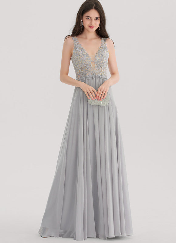 Robe Chic Gris Clair Mousseline Strass - gallery 3
