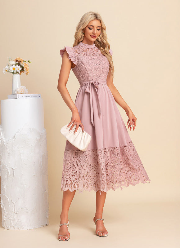 Robe Chic Midi Rose Dentelle - gallery 3