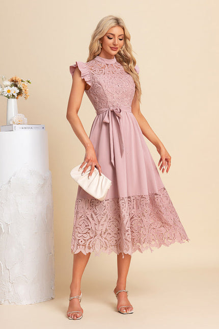 Robe Chic Midi Rose Dentelle - gallery 3
