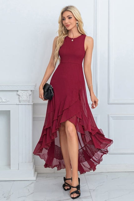 Robe Chic Maxi Volants Bordeaux