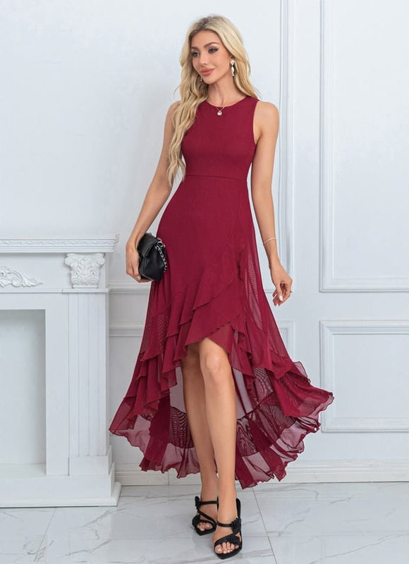 Robe Chic Maxi Volants Bordeaux