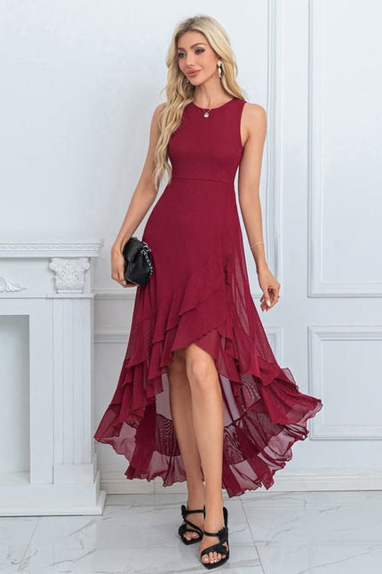 Robe Chic Maxi Volants Bordeaux