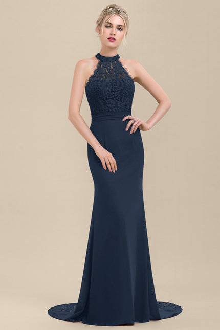 Robe Chic Bleu Marine Dentelle Traîne - gallery 1