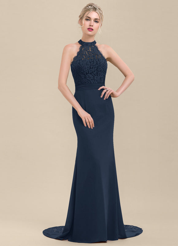 Robe Chic Bleu Marine Dentelle Traîne - gallery 1