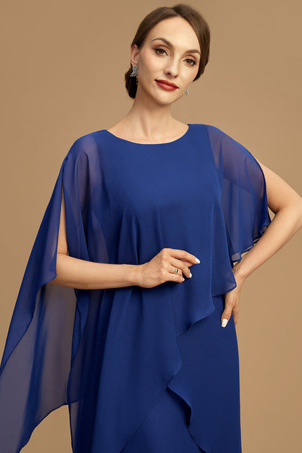 Robe Chic Bleu Royal Asymétrique Mousseline - gallery 5