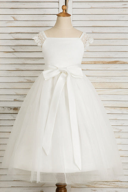 Robe Chic Blanche Tulle Satin Fille - gallery 8
