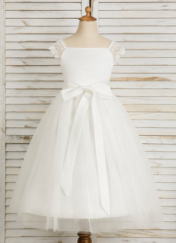 Robe Chic Blanche Tulle Satin Fille - gallery 8