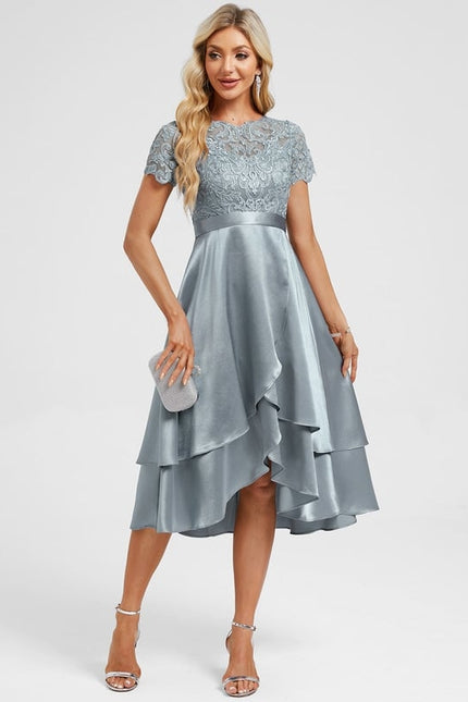 Robe Chic Asymétrique Satinée Bleu - gallery 4