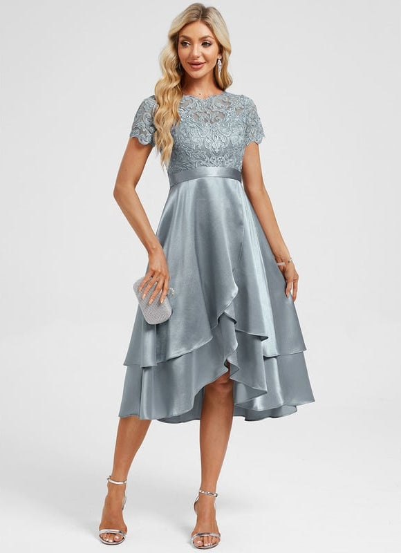 Robe Chic Asymétrique Satinée Bleu - gallery 4