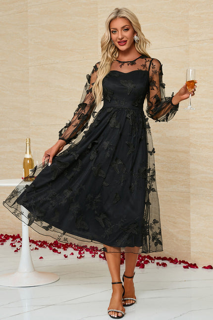 Robe Chic Tulle Florale Noir - gallery 5