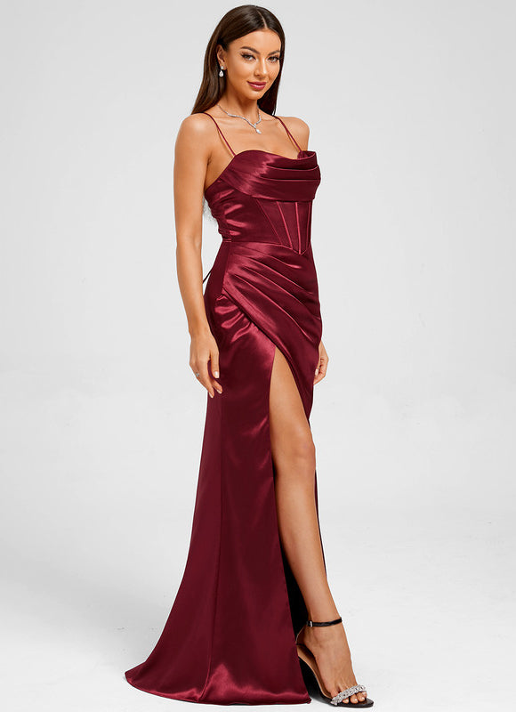 Robe Chic Satinée Bordeaux Élégante - gallery 4