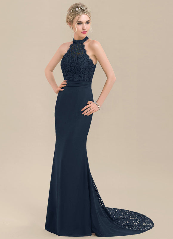 Robe Chic Bleu Marine Dentelle Traîne - gallery 3