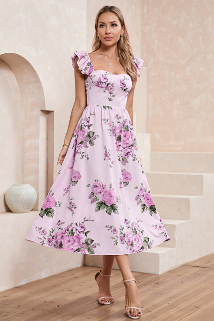 Robe Chic Midi Rose Fleuri