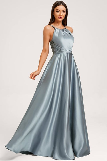 Robe Chic Satinée Bleu Clair