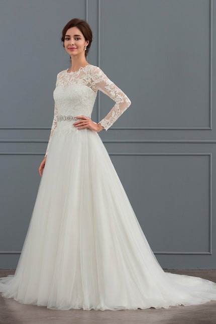 Robe Chic Blanche Col Rond Dentelle - gallery 1