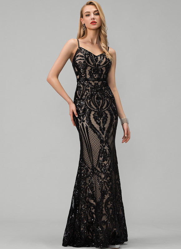 Robe Chic Noire Pailletée Sirène Élégante