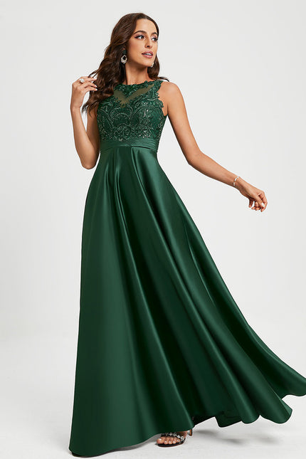 Robe Chic Satin Vert Émeraude - gallery 5
