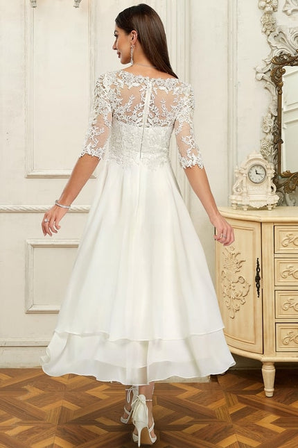 Robe Chic Blanche Dentelle Asymétrique - gallery 3