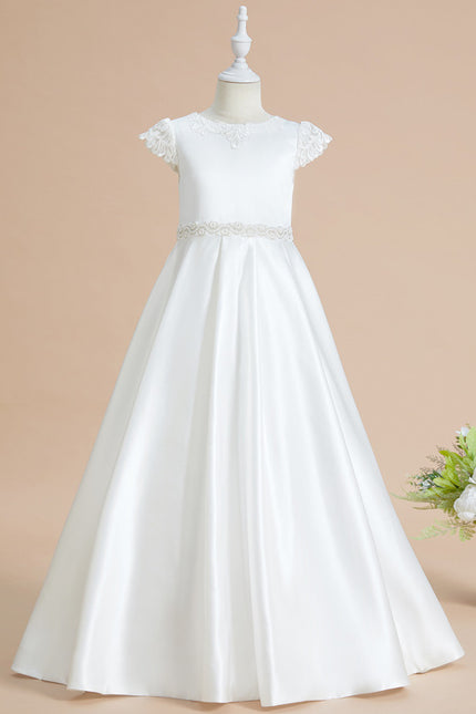 Robe Chic Blanche Satin Dentelle Pour Fille