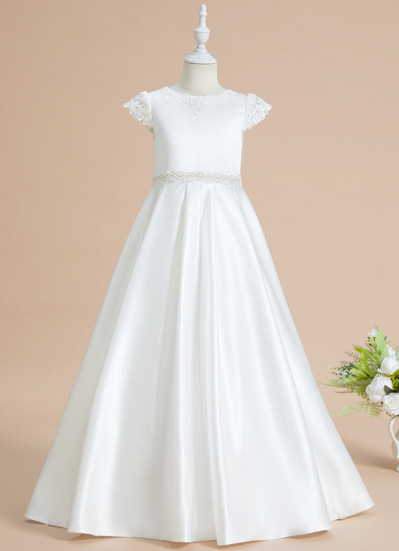 Robe Chic Blanche Satin Dentelle Pour Fille