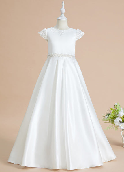 Robe Chic Blanche Satin Dentelle Pour Fille