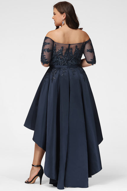 Robe Chic Bleu Marine Satin Asymétrique - gallery 9