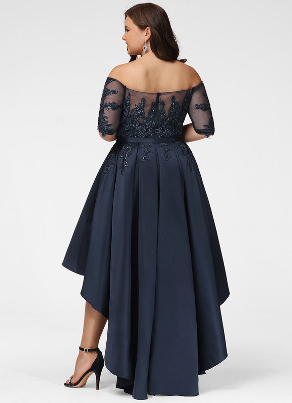 Robe Chic Bleu Marine Satin Asymétrique - gallery 9