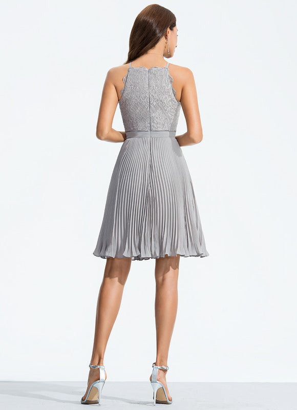 Robe Chic Gris Élégant Plissé - gallery 1