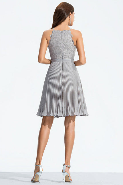 Robe Chic Gris Élégant Plissé - gallery 1