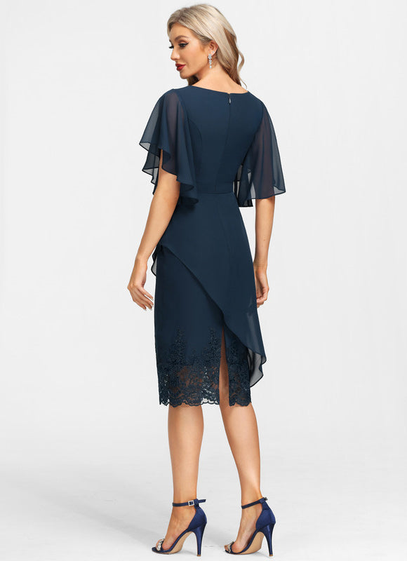Robe Chic Bleu Marine Avec Dentelle - gallery 5