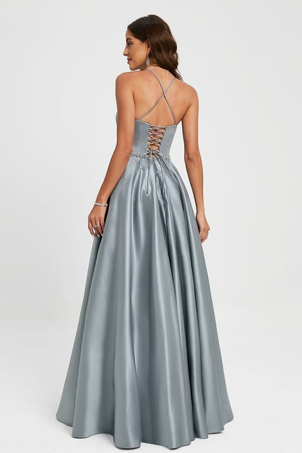 Robe Chic Satin Bleu Poudré - gallery 6