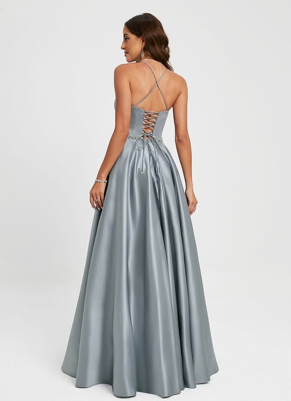 Robe Chic Satin Bleu Poudré - gallery 6